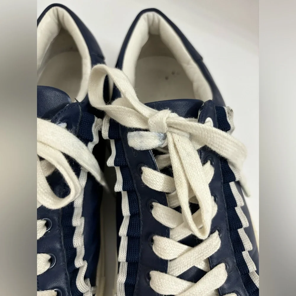 Tory Sport Blue Leather Ruffle Sneakers 36558 Size 9.5